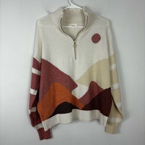 Lou & Grey Mountainside Sweater Womens L 1/4 Zip Terry Feel Neutral Earth Tone